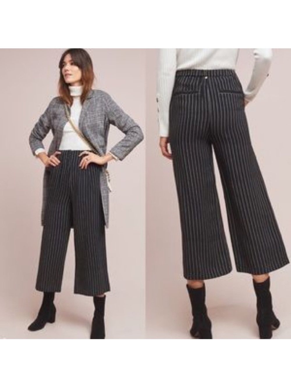 NEW Harlyn Anthropologie Boardroom Striped Cropped Wide Leg Pants XS